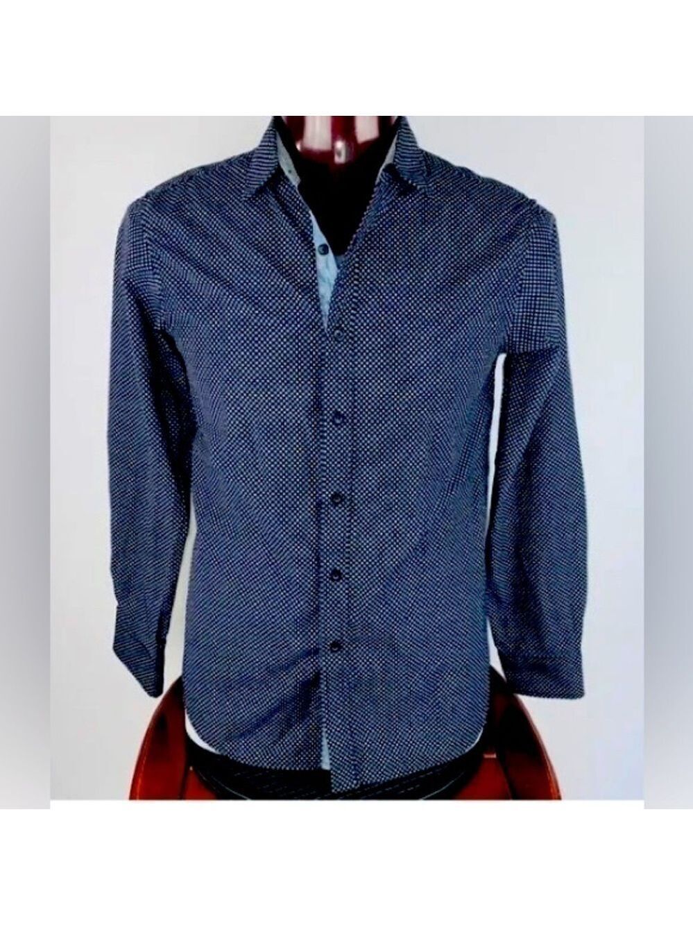 🔥NEW w/TAGS🔥Sahara Club Men’s Med Dress Shirt Blue w/black square Pattern